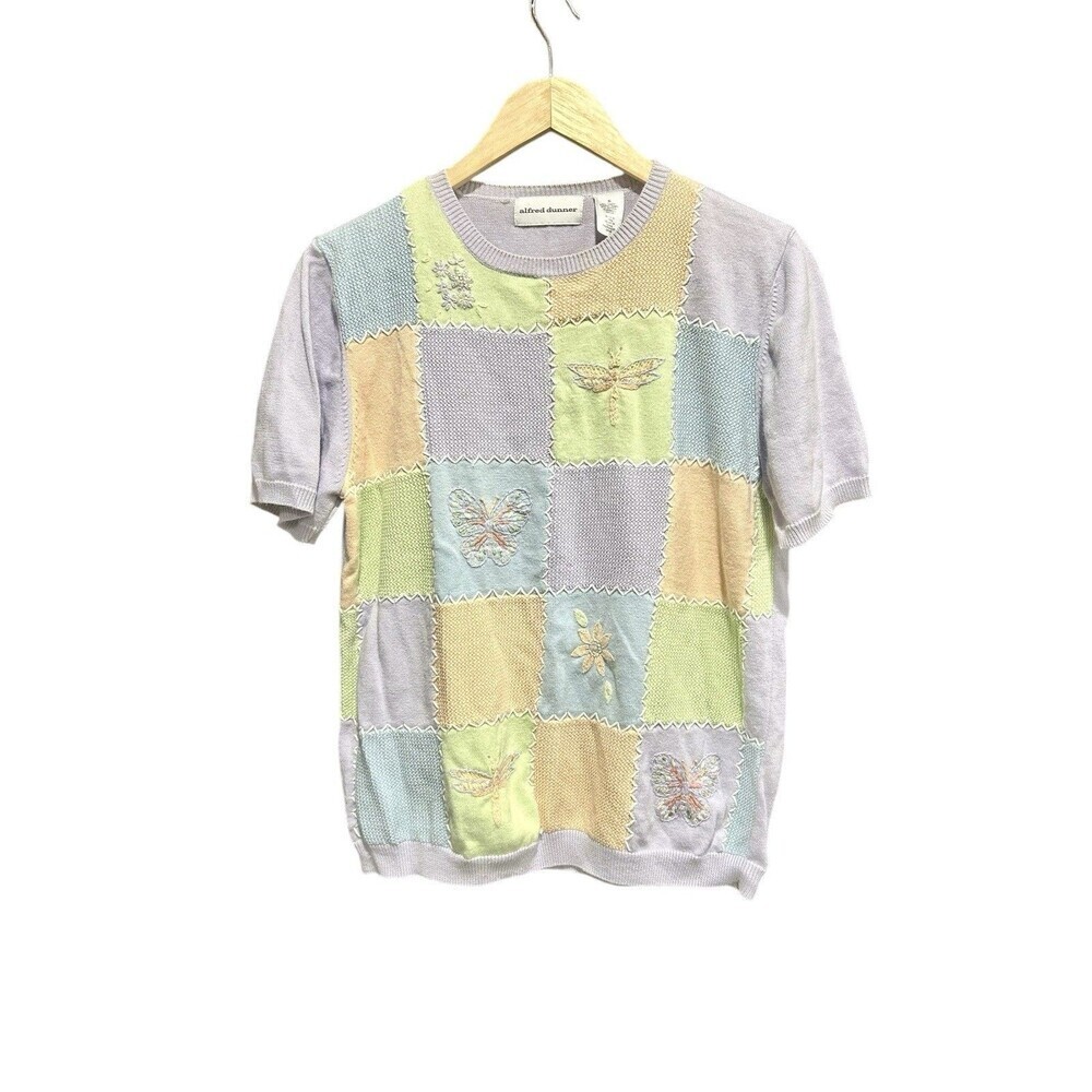 Alfred Dunner Sweater Top Short Sleeved Cottagecore Womens Size Small Pastel - Picture 2 of 11